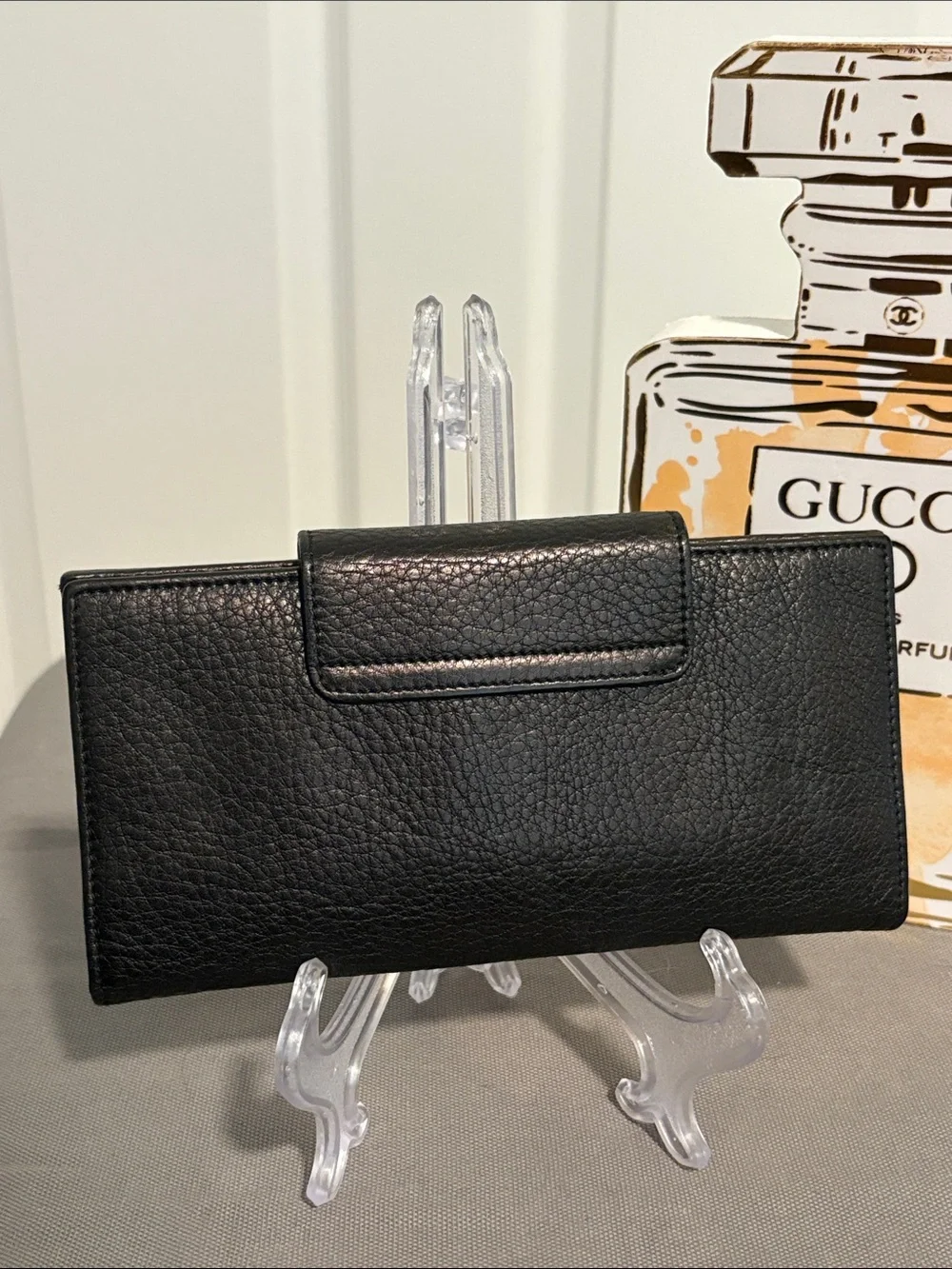 Salvatore Ferragamo Black Leather Continental Wallet with Silver Tone Hardware
